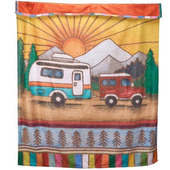 New Happy Camper Throw Blanket and Hand Towel - Picture 1 of 7